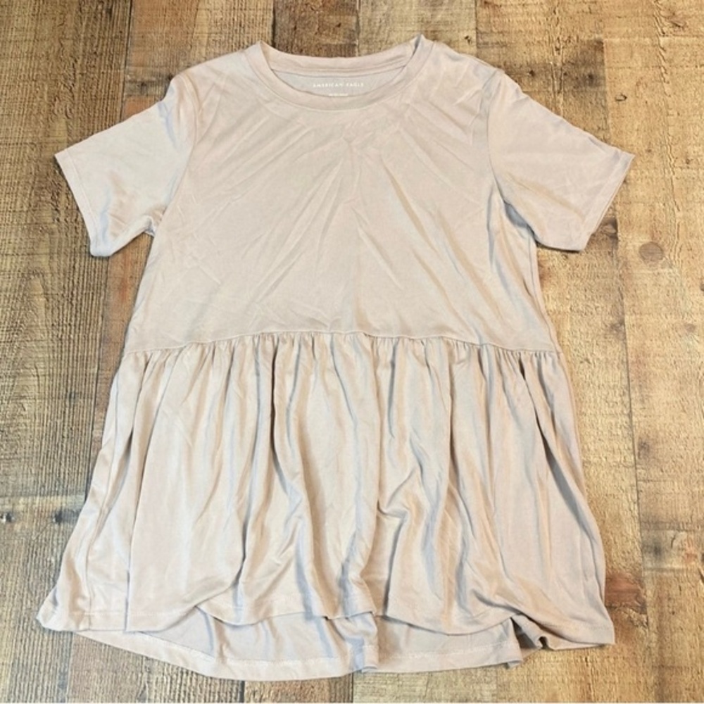 American Eagle‎ Womens XS Babydoll Top Mauve Beige Short Sleeve Modal Blend